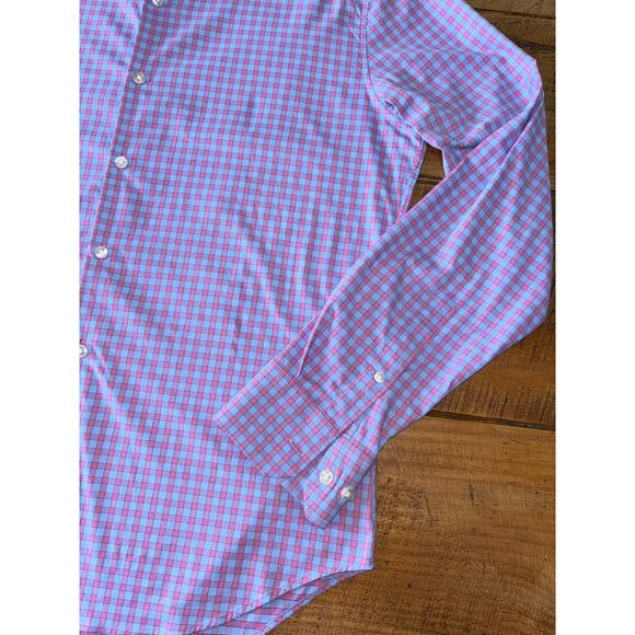 Mens Bonobos Purple Blue Pink Checkered Long Sleeve Slim Fit Button Down Shirt L - Picture 3 of 9